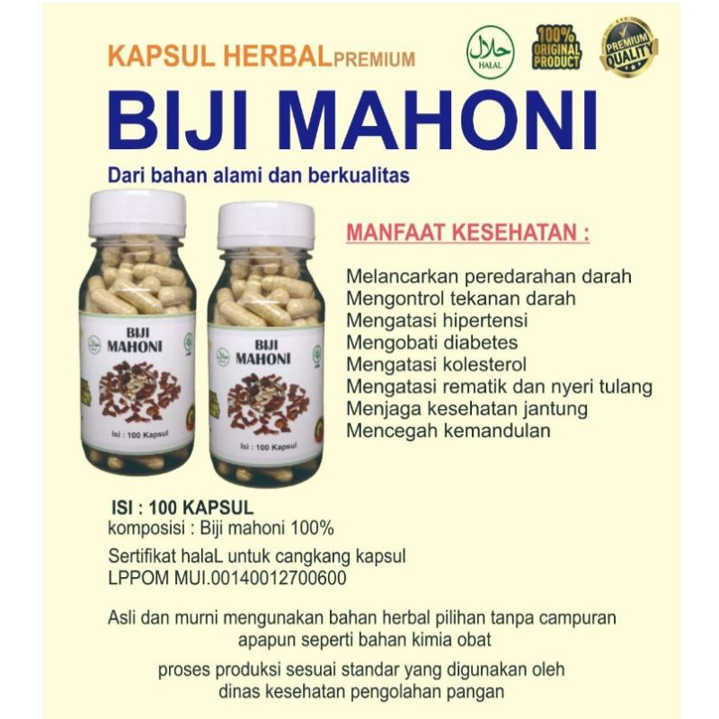 Kapsul Biji Mahoni isi 100 Kapsul Herbal Diabetes