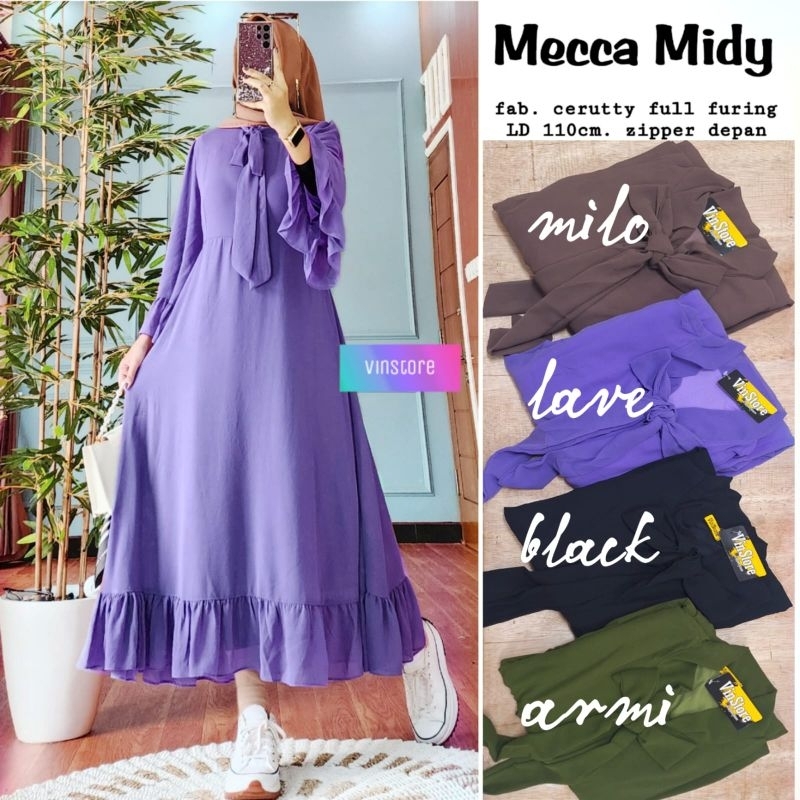 Mecca Midy Dress Bahan Ceruty Furing Original by Vinstore