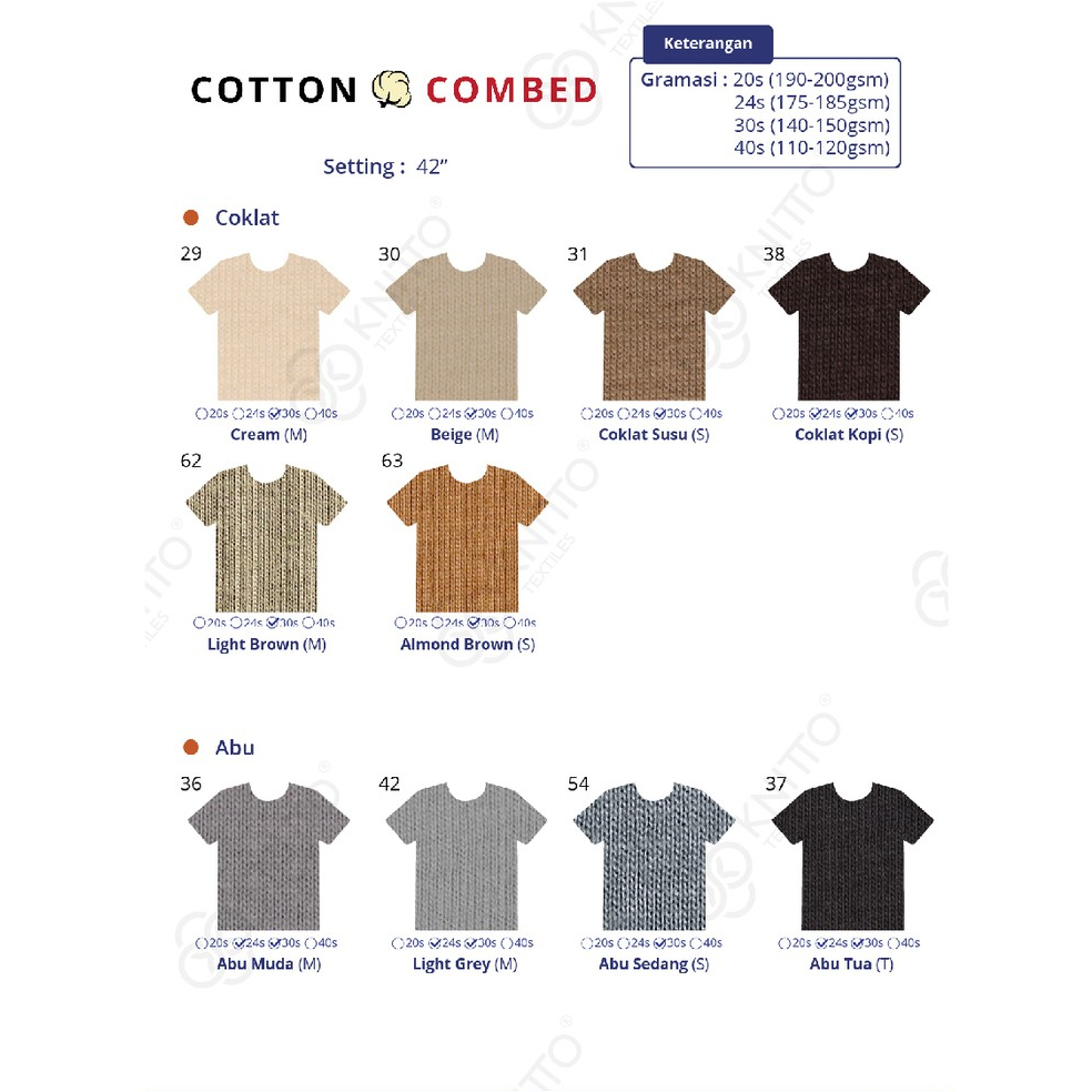 RB1 KATALOG WARNA KAIN COTTON COMBED KNITTO ( KATALOG BAHAN KAOS )