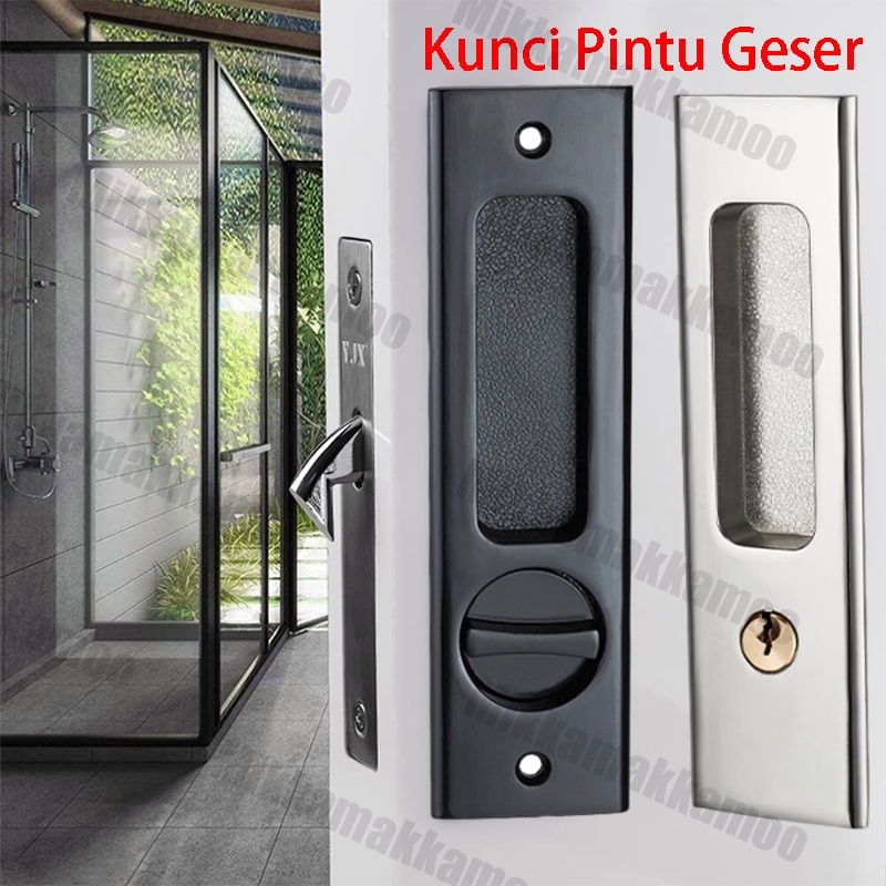 Zinc Alloy Hitam / Perak Kunci Pintu Sliding Geser Set Invisible Sliding Door Kunci Pintu Perangkat