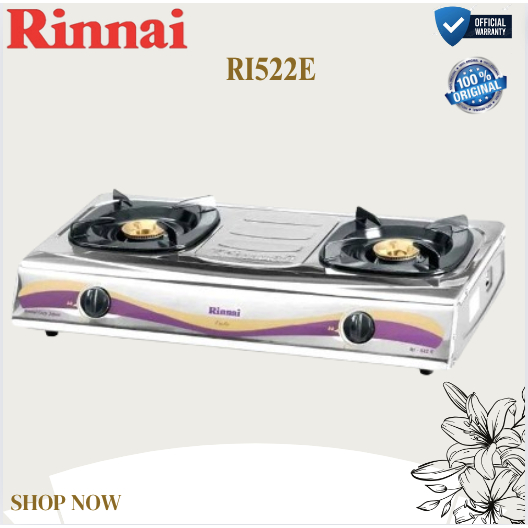RINNAI KOMPOR GAS 2 TUNGKU RI 522 E/RI-522E/RI-522 E/RI522E/RI 522E/RI522 E/ORIGINAL RINNAI/GARANSI