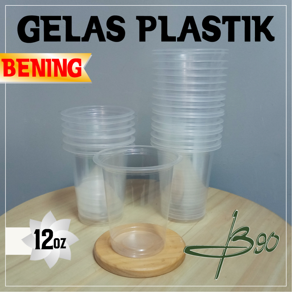 Gelas Plastik 12 Oz Datar / Cup Plastik 12 Oz / Cup 12 Oz - gelas+bubble