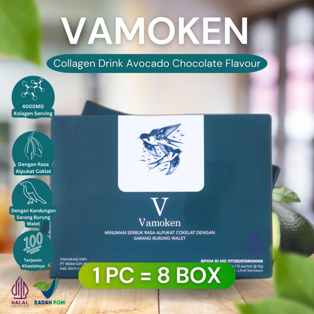 Vamoken Collagen Drink 4000mg Glutathione 120mg Gluten Free - Minuman Collagen Pemutih Badan 8 box