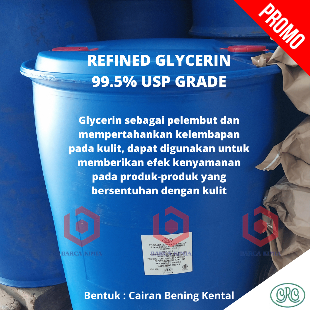 REFINED VEGETABLE GLYCERIN / GLISERIN USP GRADE 1 DRUM 250 KG | Pelembut Pelembab Humektan
