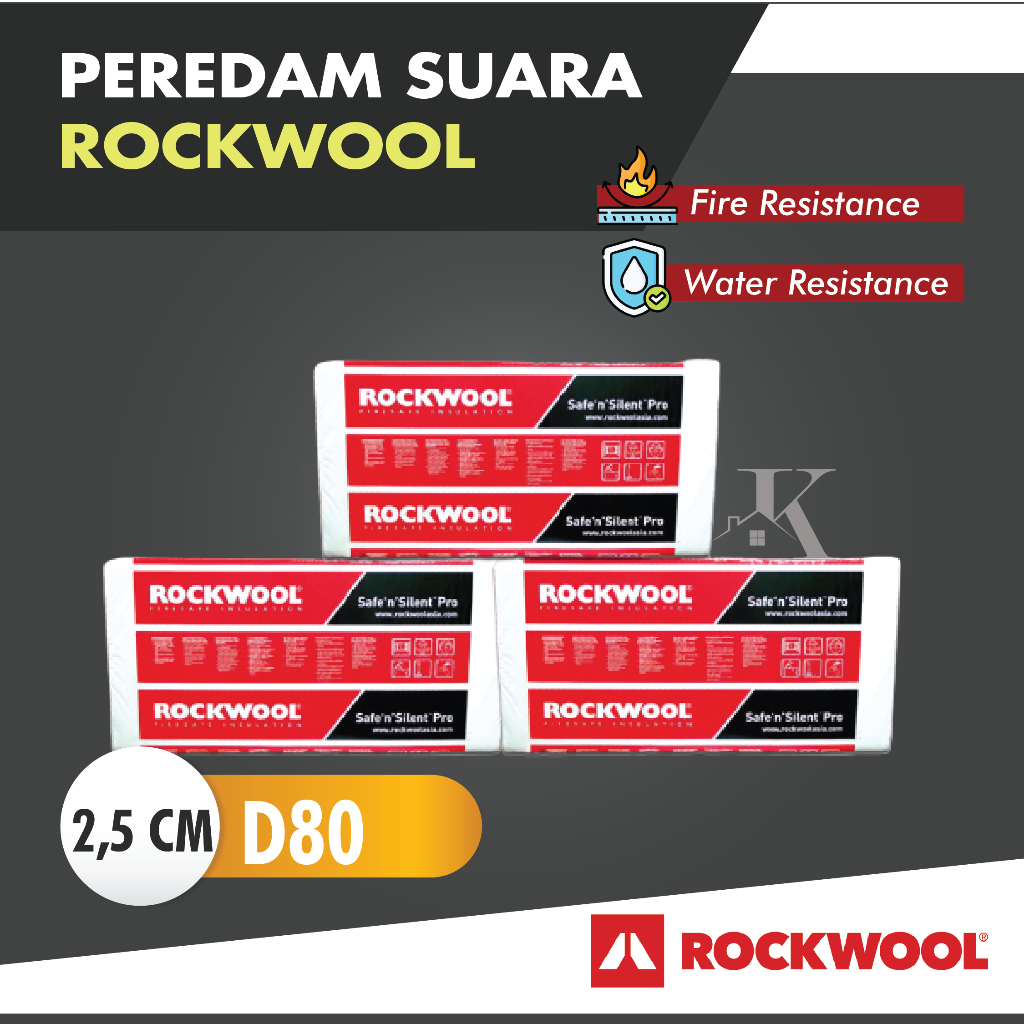 Rockwool D80 2,5cm / Rockwool / Peredam Ruang /Busa Peredam / Glasswool