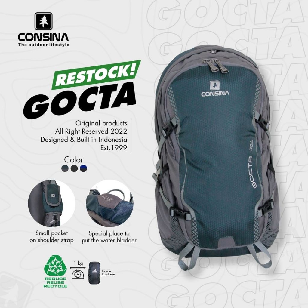 Consina Tas Ransel Pria Gocta Free Cover Bag Tas Hiking Traveling Tas Laptop Consina