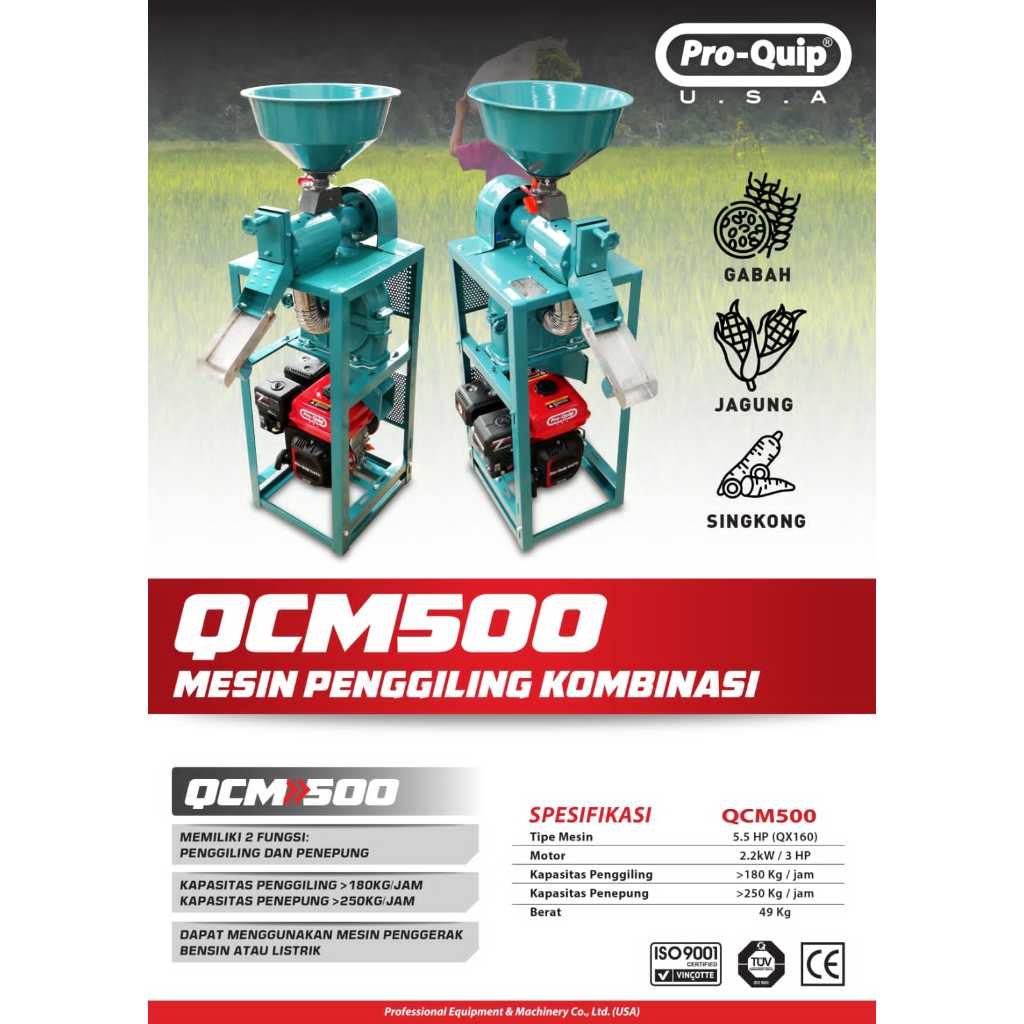 PROQUIP Mesin Giling Padi Beras Gabah Selep 2in1 QCM500 / Combine Rice Mill Polisher Poles Penggilin