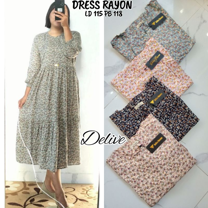 Dress Rayon motif bunga//Dress Rayon lengan balon//Homey dress rayon