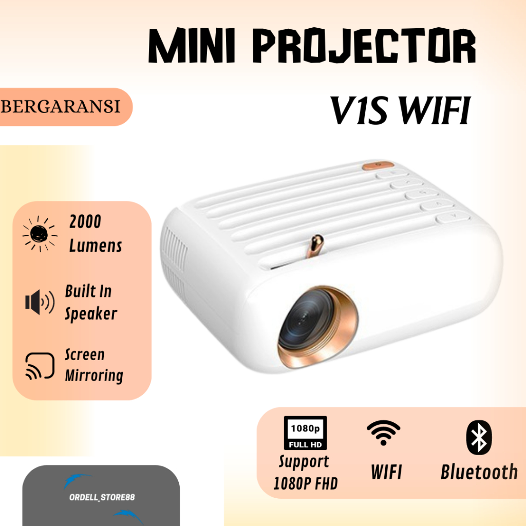 Proyektor Mini Portable V1S Wifi 2000 Lumens Mirroring HP 1080P