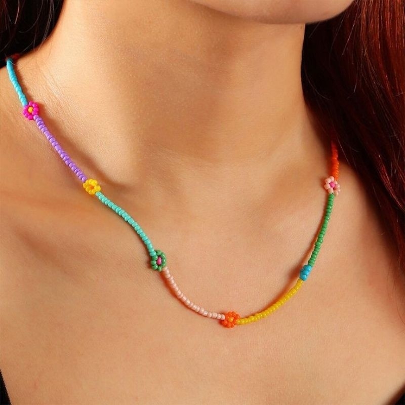 1 pcs Kalung Daisy Warna Warni Bunga Colorful Pelangi