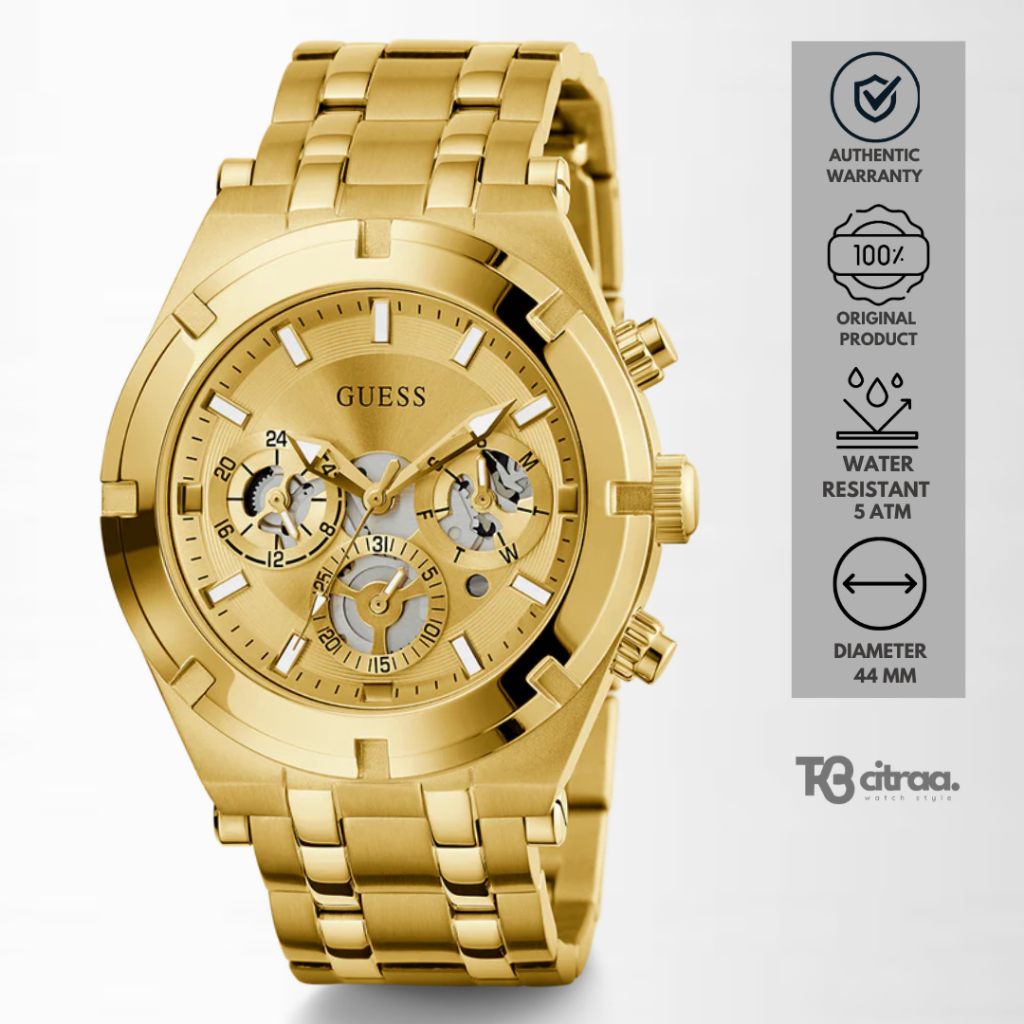 Jam Tangan Fashion Pria Guess Chronograph Day Date Water Resistant Stainless Steel Luxury Watch Gold