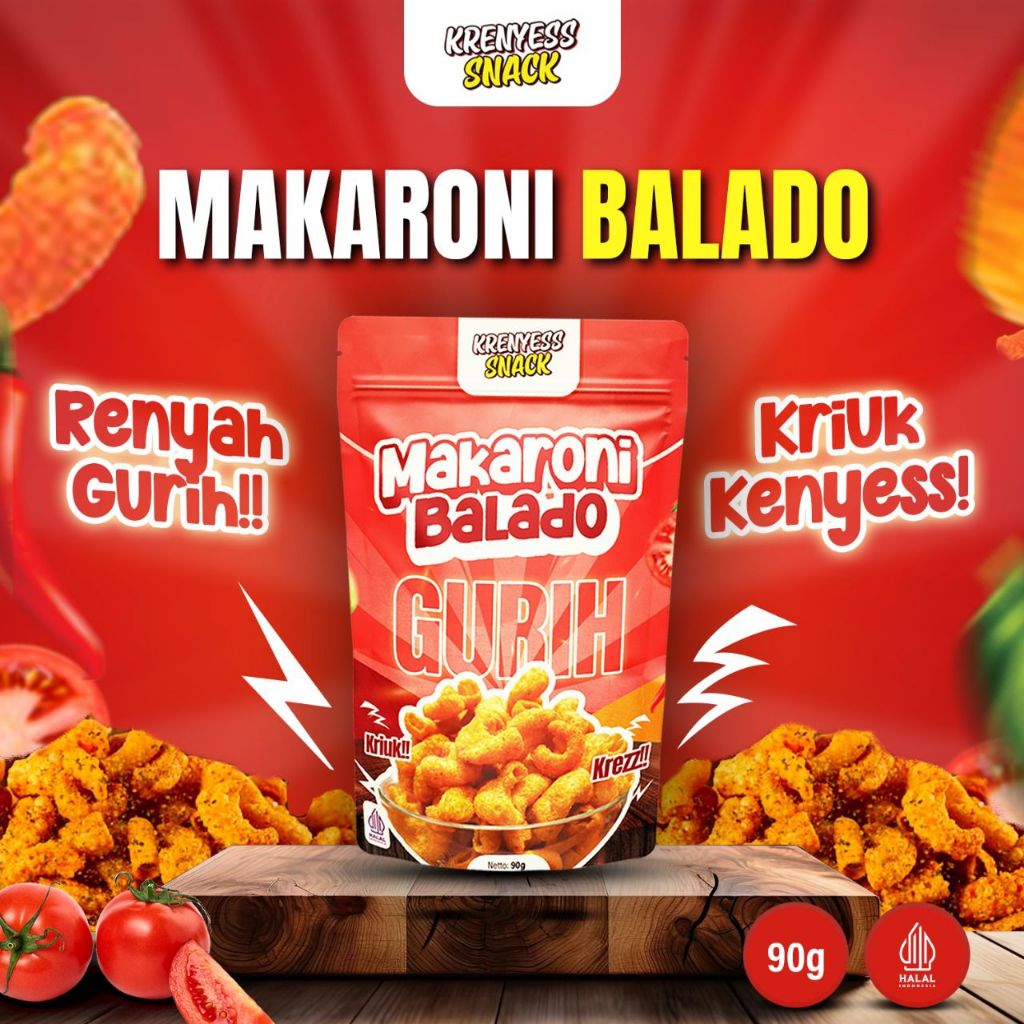 

MAKARONI KRENYESS Rasa Balado Gurih Makanan Ringan Renyah