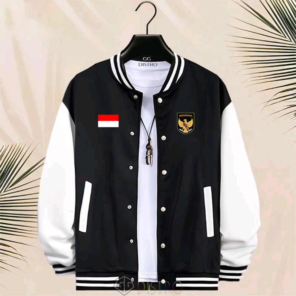 COD - Jacket Unisex Baseball Kancing Jacket Varsity Garuda 02 Bendera Merah Putih Bekan Pria Print 1