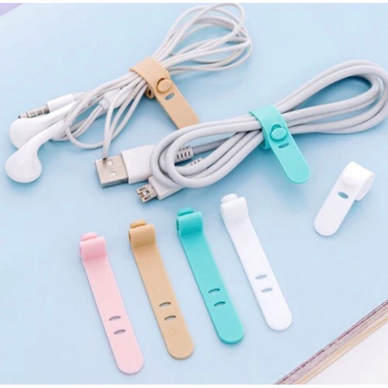 Pengikat Kabel Charger Silicon Kabel Organizer Cable Clip Cord Holder Penggulung Kabel Headset Karet