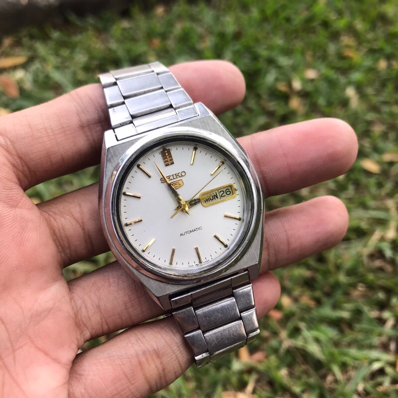 Jam Tangan Vintage Seiko 5 Automatic Dial White jadul kuno antik classic
