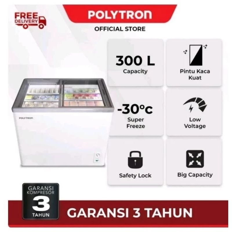 FREEZER BOX POLYTRON 300 LITER PCF 329/ PCF329 SLIDING GLASS