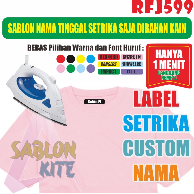 

RFJ599 Sticker Nama Label Printing Kain kaos Sablon Setrika Isi 5pcs Nama Bukan Bordir tapi Label DTF Bisa Ditempel