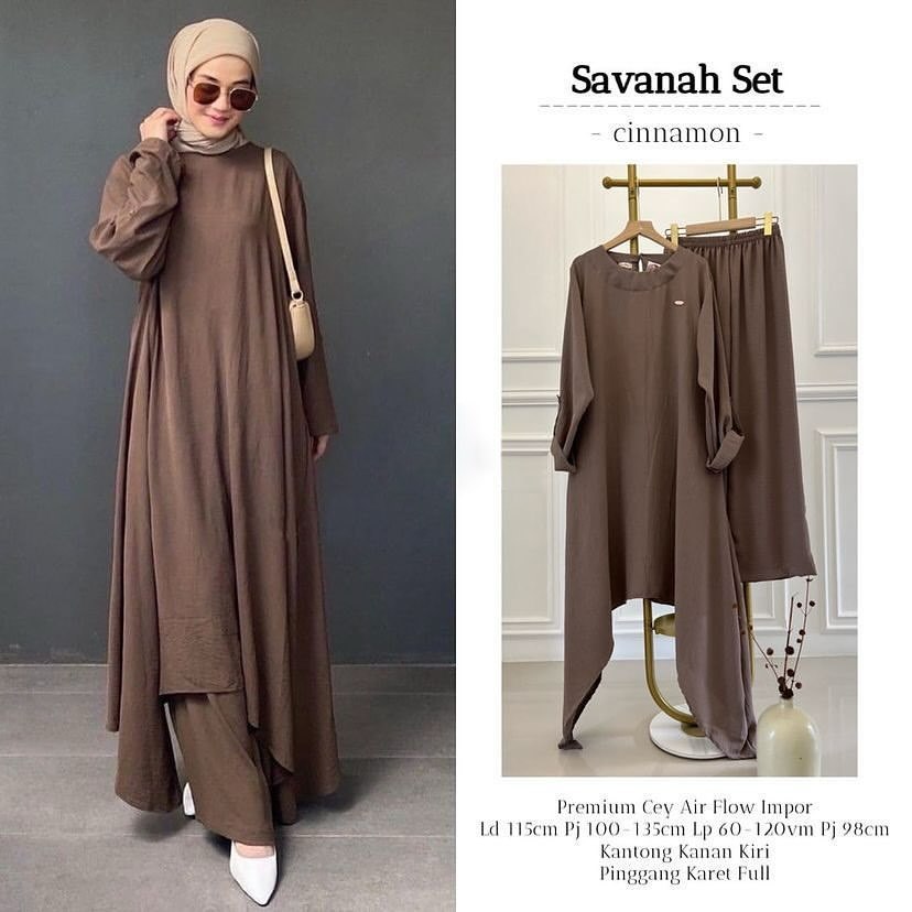 SAVANAH SET - ONE SET CELANA TUNIK POLOS CRINKLE AIRFLOW PREMIUM TERBARU - SETELAN LONG JUMBO WANITA