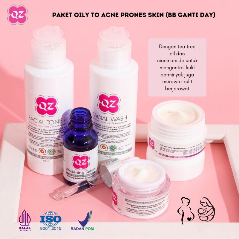 QZ WHITENING SERIES FOR OILY TO ACNE PRONES SKIN ( DAILY DAY SPF 50) | Paket Skincare Jerawat | Pake