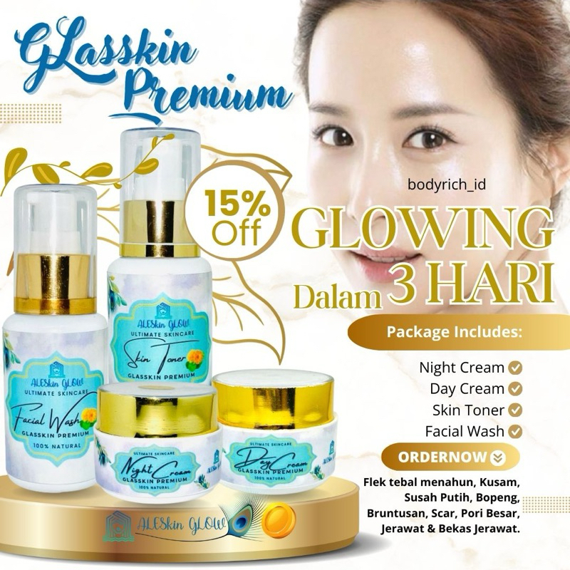GLASSKIN PREMIUM ALESKIN GLOW Skincare Glowing-Paket Perawatan Wajah Korea-Cream Glowing-Cream Pemut