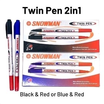 

SPIDOL TWIN PEN SNOWMAN Hitam/Merah & Biru/Merah