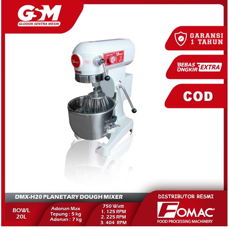 Planetary Dough Mixer Mesin Pengaduk Adonan 20 Liter DMX-H20 FOMAC