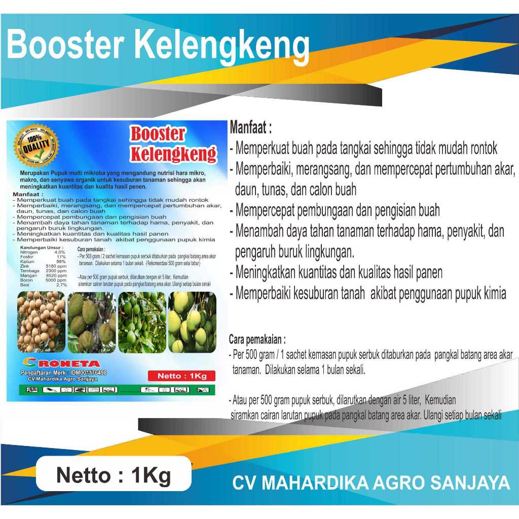 Croneta PUPUK MURNI BOSTER KELENGKENG 1Kg, Booster buah Durian, Booster buah Mangga, BoosterAlpukat 