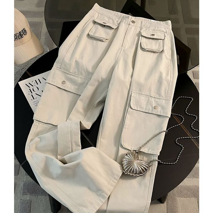 Po floret Overall Putih High Street Amerika Untuk Wanita Kekinian Celana Jeans Berpinggang Tinggi Ce