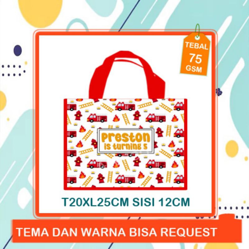 

tas ulang tahun gambar pemadam / tas ultah model tenteng pemadam