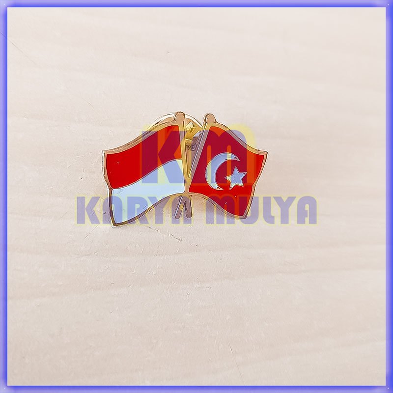 Flag Pin Indonesia Turki - Lencana Pin Kerah Bendera Persahabatan Indonesia Turki - Karya Mulya