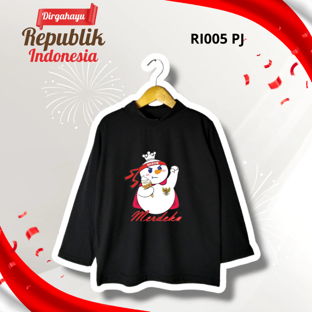 RI005 Atasan Lengan Panjang Turtle Neck - Baju Atasan Kaos Top Hijab Anak Perempuan Laki-laki Kerah 