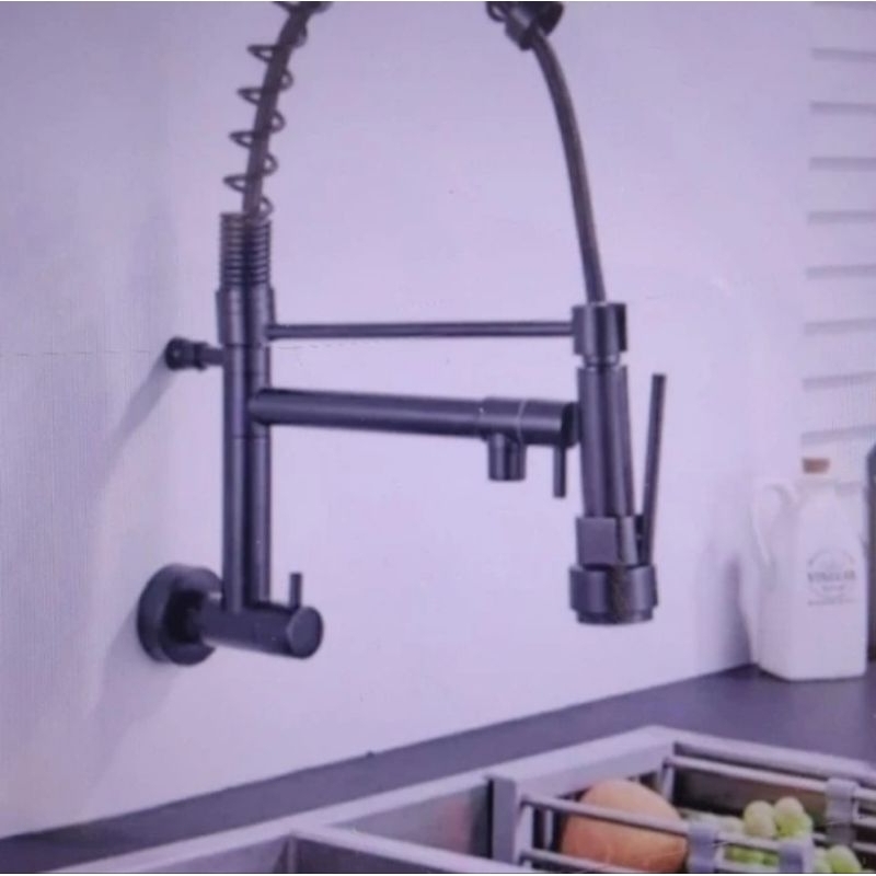 Kran kitchen sink dingin tembok tarik black / Kran sink hitam tarik dingin