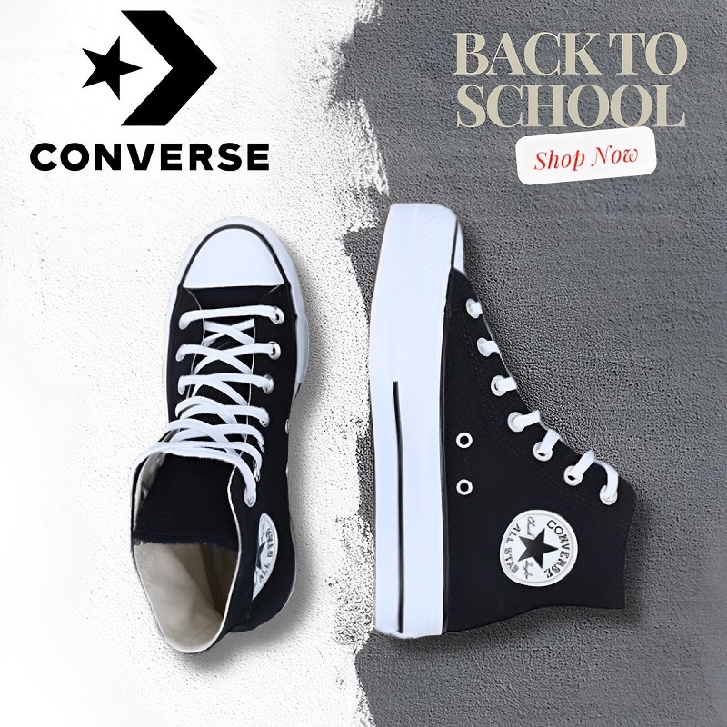 Sepatu Sekolah SD SMP SMA Sneakers Allstar Tinggi Convers But Pria Wanita Sepatu Sekolah Hitam Putih