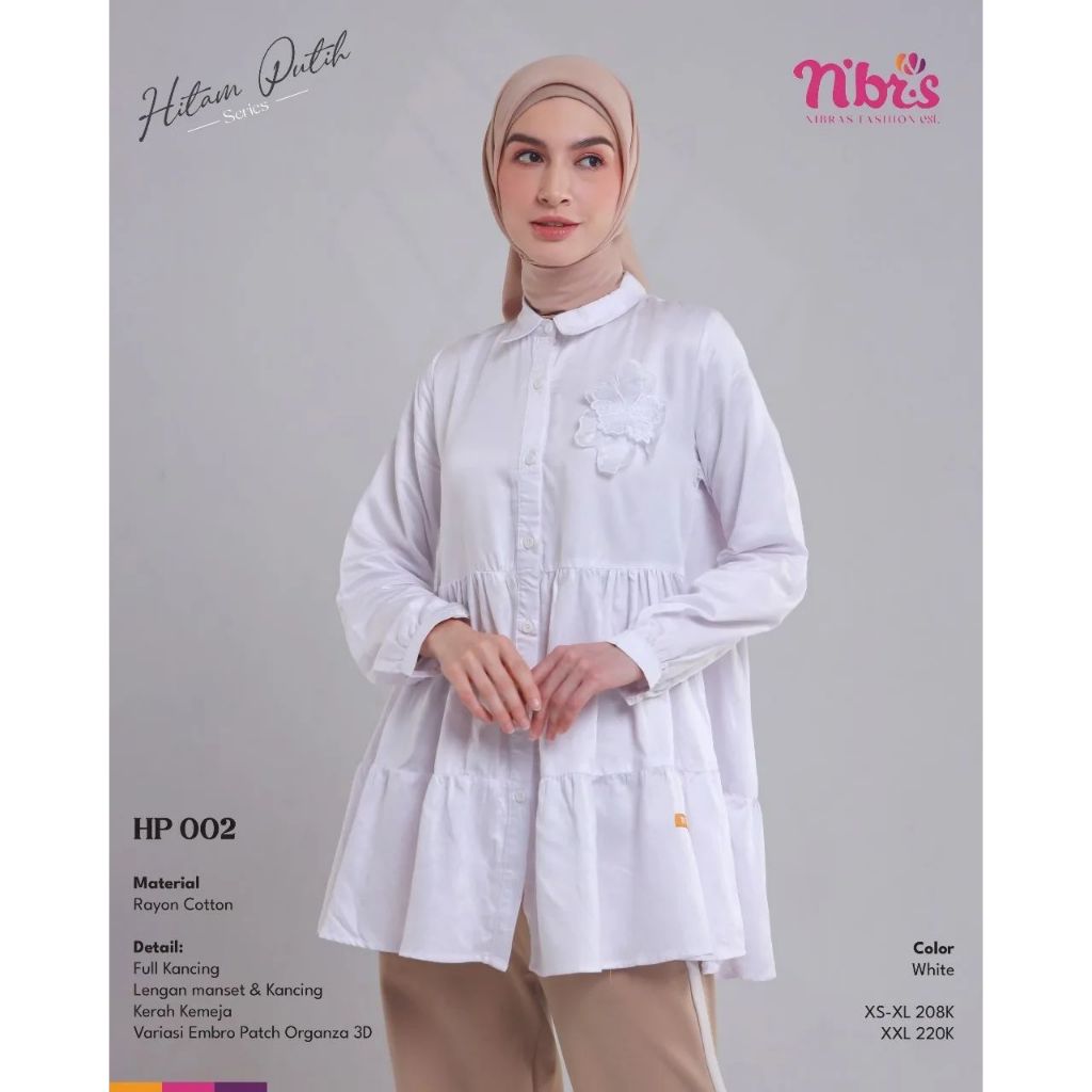 ATASAN NIBRAS HP 002 / HITAM PUTIH SERIES NIBRAS ORI BRANDED MURAH TERBARU / KEMEJA BLOUSE TUNIK WAN