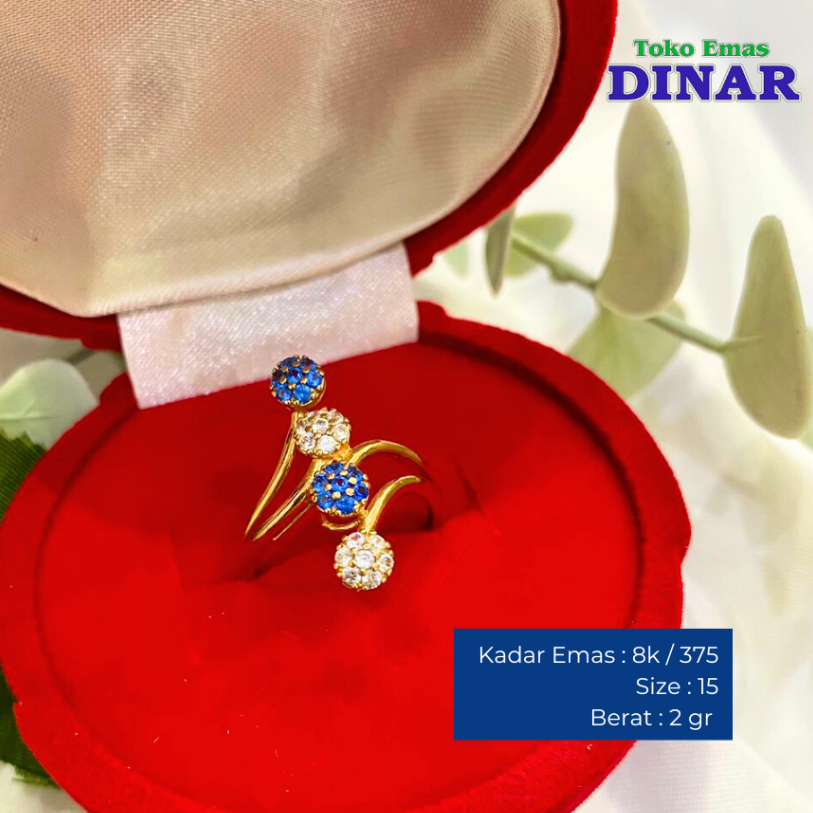 CINCIN BATU PUTIH BIRU MODEL SLEP- EMAS MUDA- KADAR 8K/375