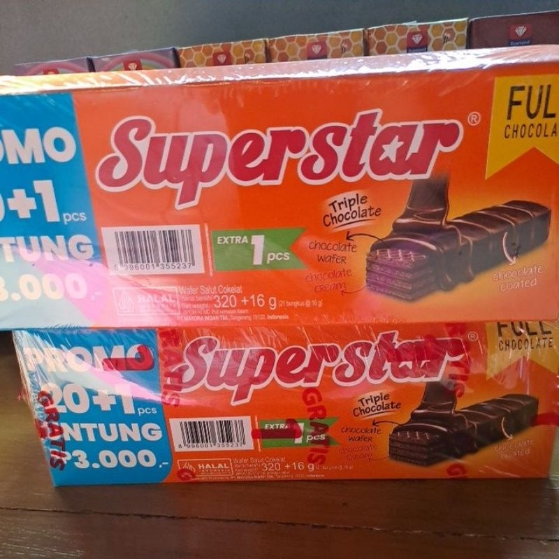 

Superstar Triple Chocolate Kemasan NEW ( 1 kotak isi 20+1 )