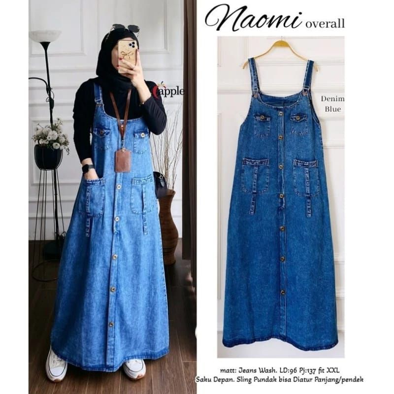 overall jeans overall dress wanita saku depan panjang casual jumbo