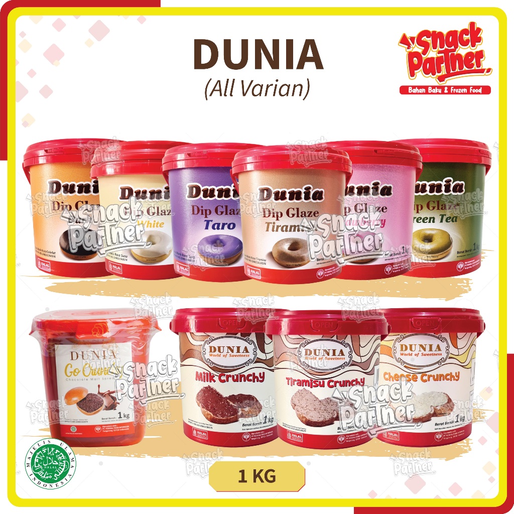 

DUNIA GO DIP GLAZE ECO | SPREAD 1 KG - Topping Selai Donat Roti Kue - Chocolate Choco Malt Crunchy Coklat Cokelat Dark White Taro Tiramisu Strawberry Stroberi Green Tea Matcha Milk Cheese Keju COLLINS GOLDENFIL