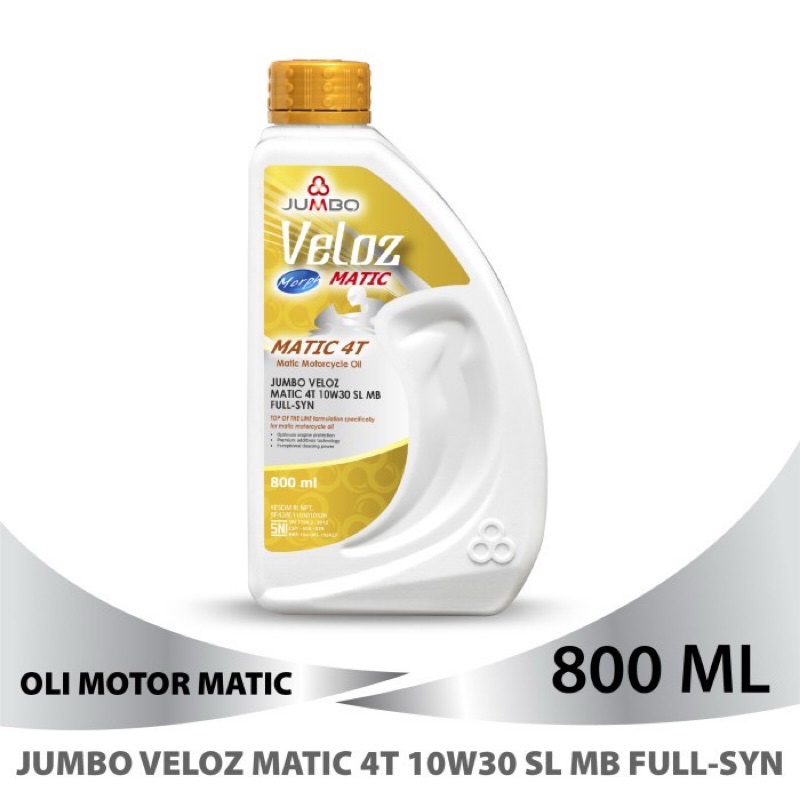 OLI MOTOR JUMBO VELOZ MATIC 4T 10W 30 SL MB FULL-SYNTHETIC 800ML Promo oli jumbo veloz 10-30 api sn 