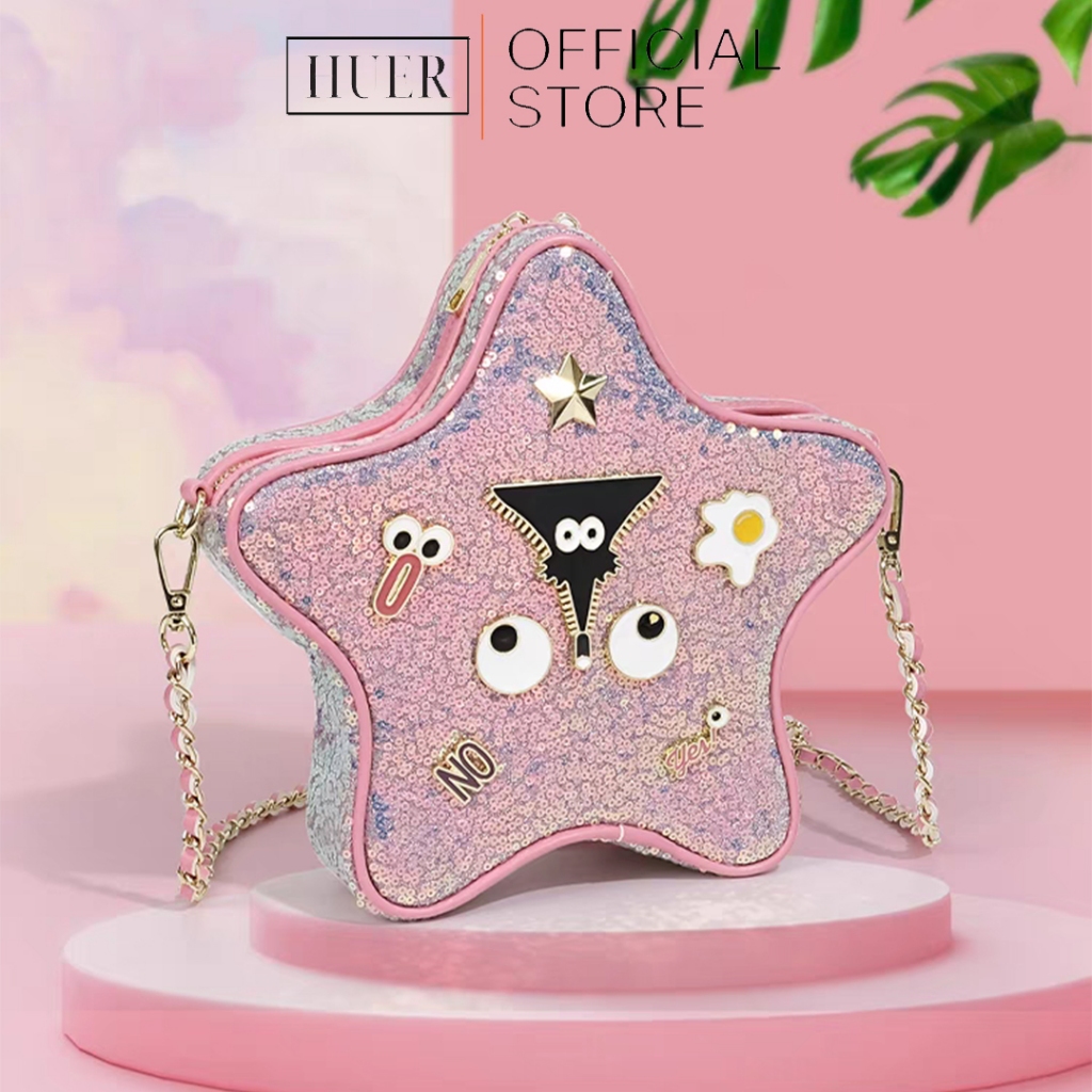 HUER ~ Tas Wanita Pevire Sequins Badges Eye Theme Sling Bag 9454-433Pink