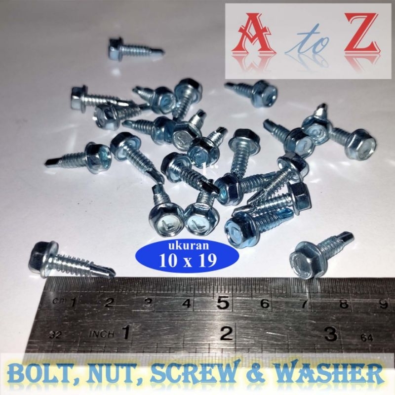 baut Baja ringan ( 1 kg) /lion 10x16 atau 10 x 19 (L) 1kg /atap/skrup/sekrup taso/roofing/driling - 