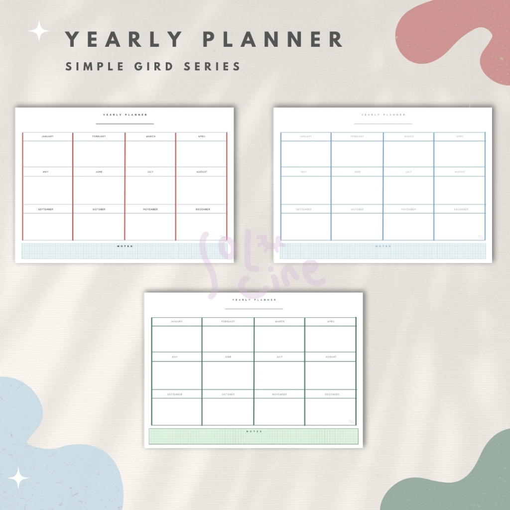 

Yearly Planner / Wall Planner - Simple Grid Series