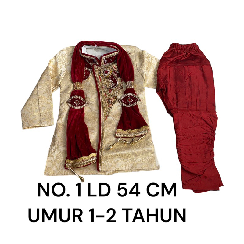 SHERWANI ANAK NO. 1 LD 54 CM UMUR 1-2 TAHUN / BAJU LEBARAN ANAK COWOK / SHERWANI ANAK INDIA / BAJU K