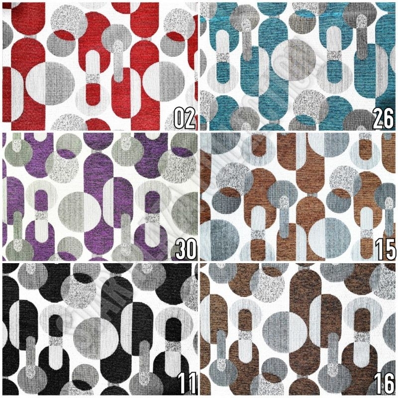 Promo Bahan Kain Chenille Meubel Sofa / Jok / Kursi Regatta Motif Bulat Kotak Abstrak Minimalis -