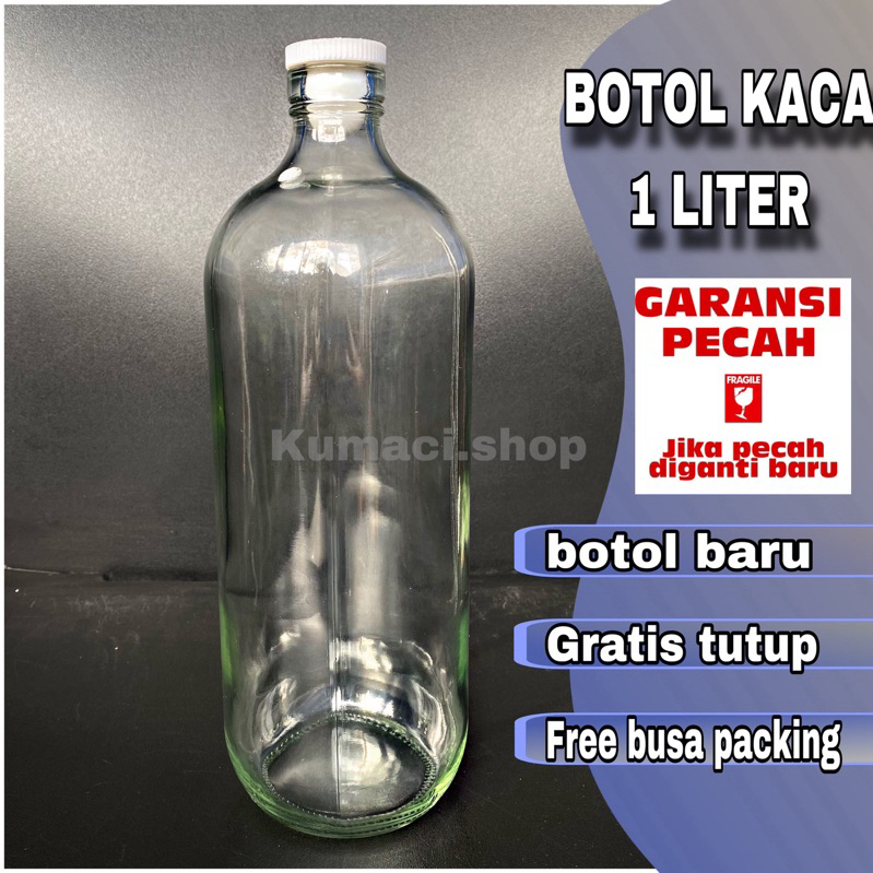 BOTOL KACA 1 liter | 100% botol baru- botol bensin | botol jamu | botol minuman