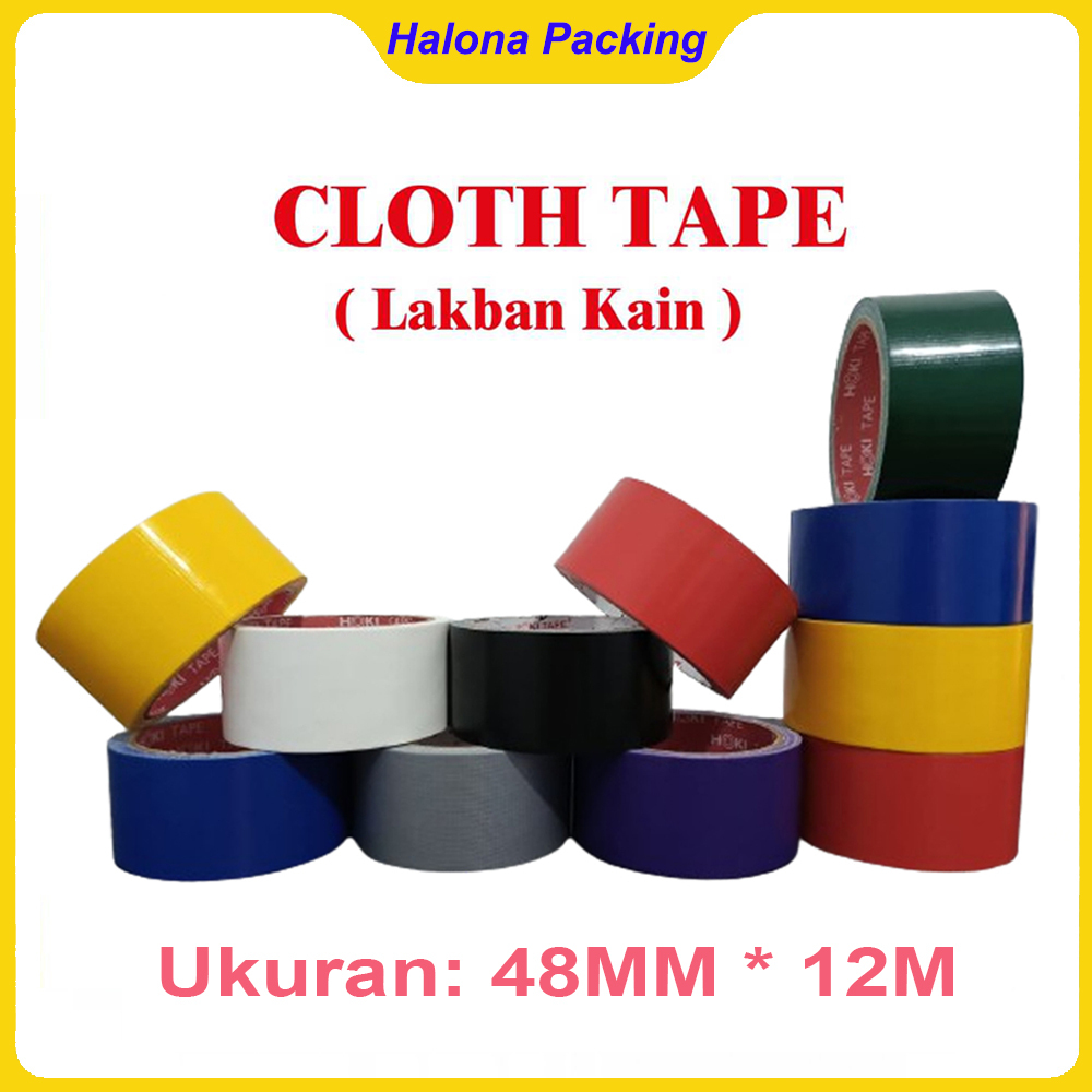 Lakban kain WARNA WARNI / Tape Kain Warna Warni 48mm x 12 meter Full Warna - Hitam / Merah /  Kuning