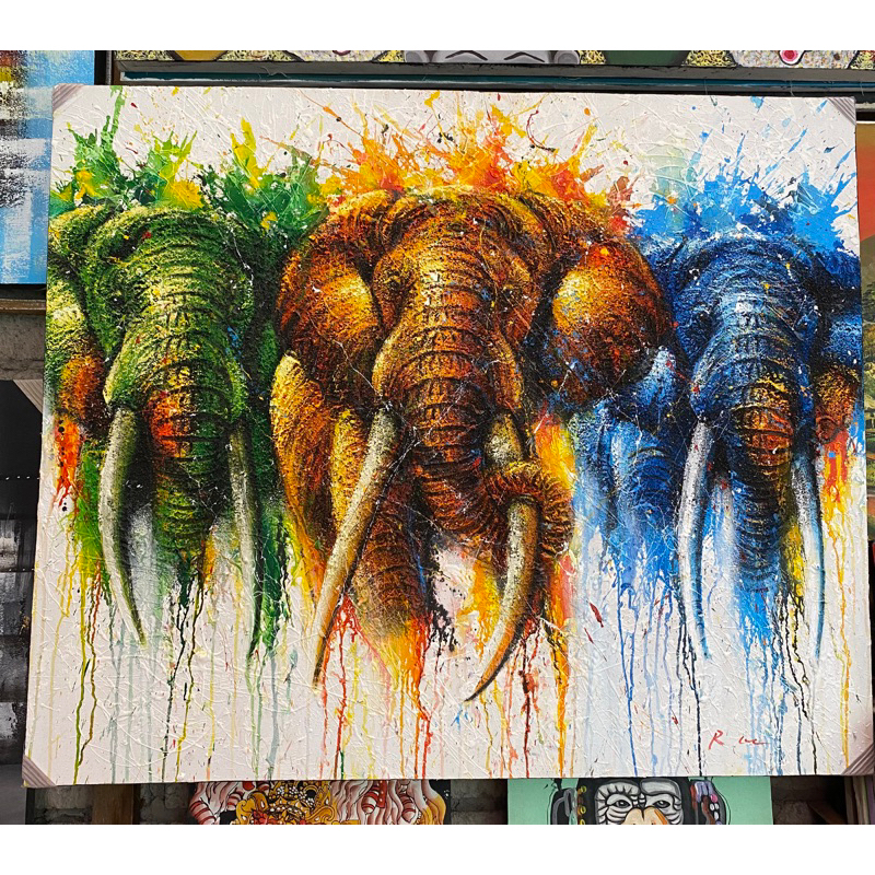 Lukisan Gajah Abstrak, Lukisan Canvas, Lukisan buatan tangan, Cat minyak dan Canvas