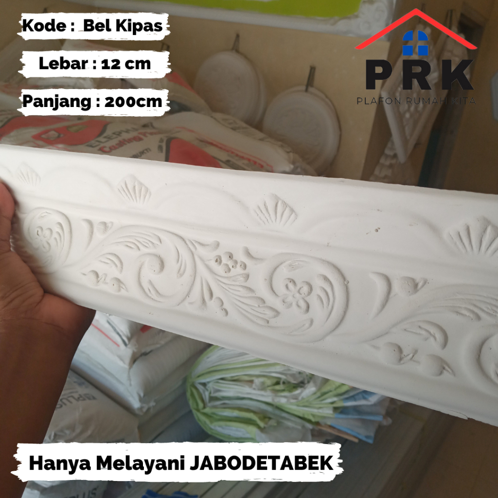 Lis List Gypsum Gipsum Motif Kangkung kipas lebar 12cm Plafon ornament dekoratif untuk Interior Plaf