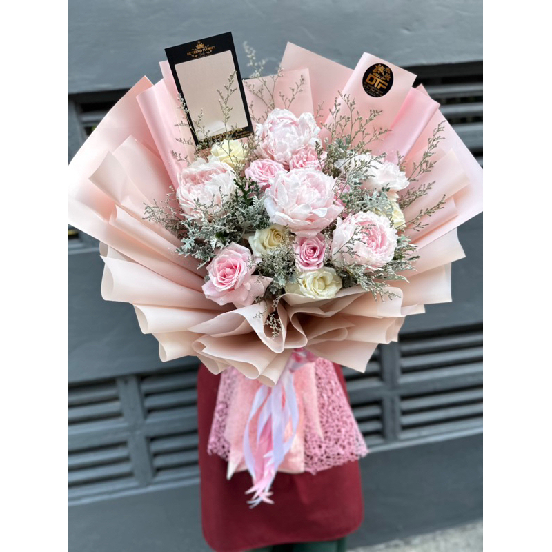 HANDBOUQUET PEONY IMPORT REAL 5batang Mix/ Jual bunga asli peony isi 5 batang sesuai gambar/ Bunga P