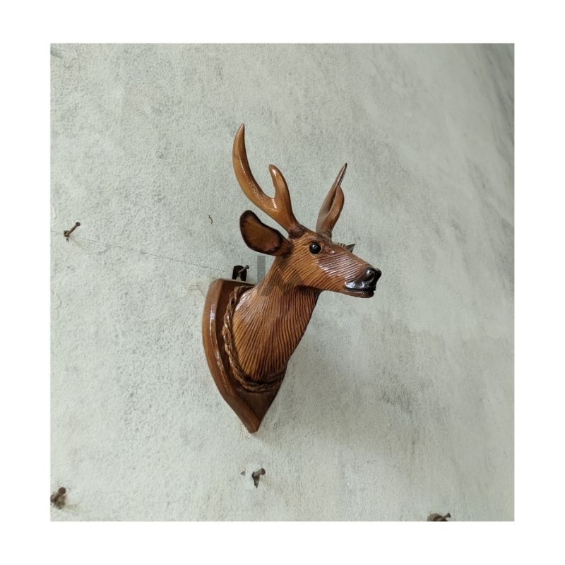 Pajangan Dinding Kepala Rusa Kayu Jati